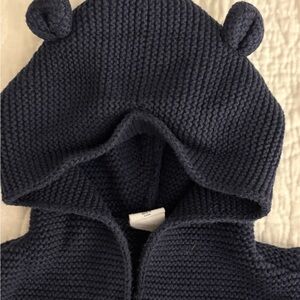 Baby Gap Bear Ears Navy Cotton Knit Hooded Cardigan Sweater  3-6 months